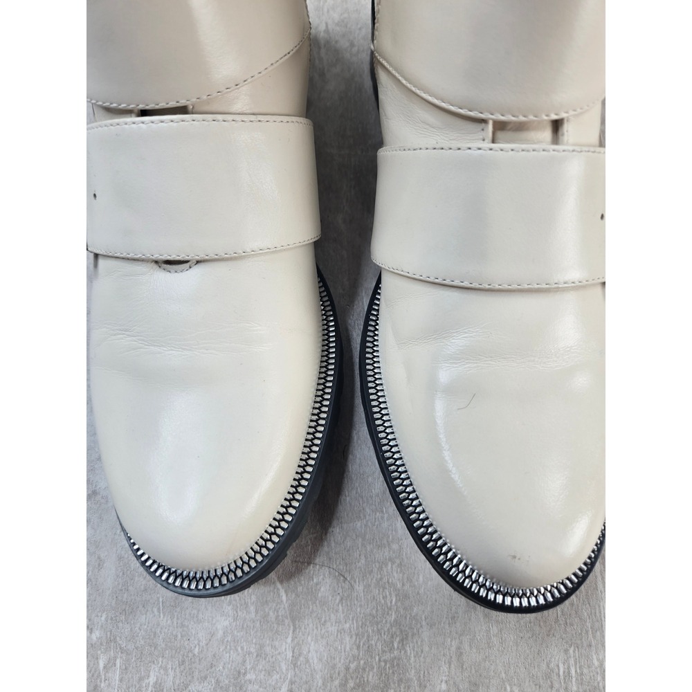 Blondo Waterproof Moto Boots 7.5 Off White Leather Triple Buckle Lug Sole Biker - Picture 10 of 10